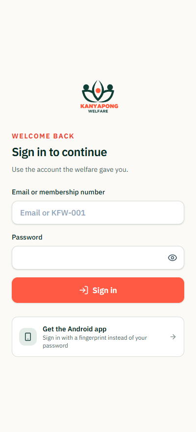 The sign-in screen, with fields for your email or membership number and your password